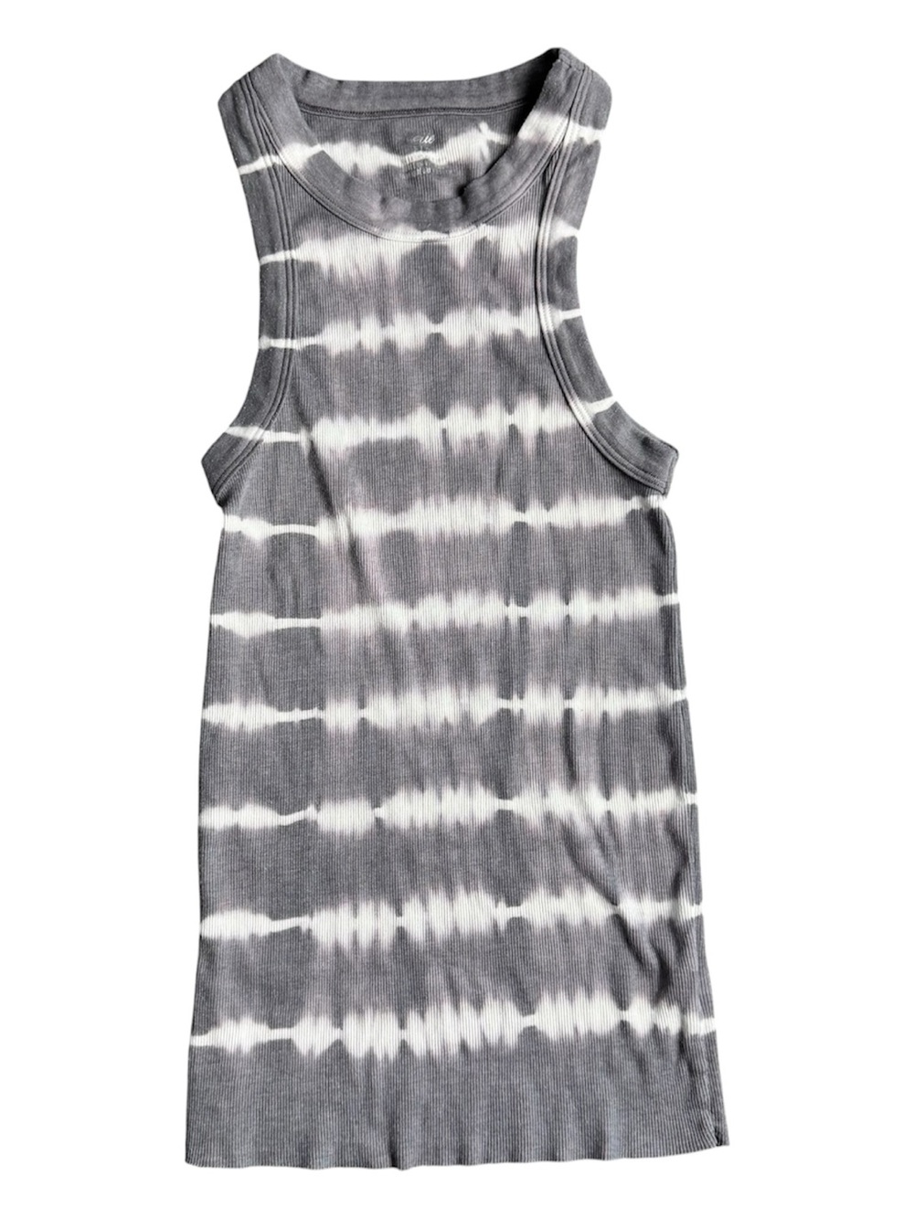 aerie Gray & White Ribbed Tie-Dye Tank Top Size S - Cotton